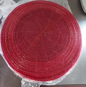 RIANGI Set Of 4 Beaded Placemats for Dining Table - Red Sparkle